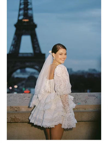 Summer New French Design Hollow Short Romantic Lace Splicing Princess Dress